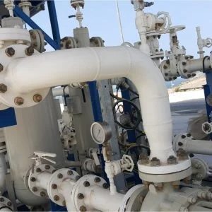 Industrial facility with a complex network of interconnected pipelines and valves
