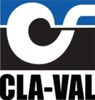 CLA-VAL logo with blue and black design elements