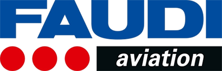 FAUDI Aviation logo with blue and red design elements